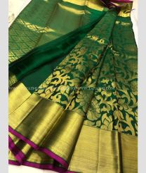 Dark Green saree with Pink Border color kanchi border pattu handloom saree with Pure Kanchivaram Bridal silk sarees with 3 gms Zari design