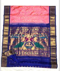 Orange with Green Border color kuppadam pattu handloom saree with silver and gold zari weaving motiffs in finely weaved mothi checks design