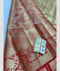Sandal colour with Red Border kanchi pattu handloom saree with contrast border and pallu design