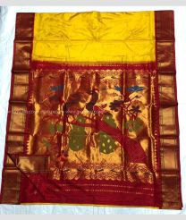 Yellow with Red Border color paithani pure silk handloom saree with contrasts blouse with butta design
