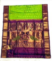 Parrot Green with Magenta Border color paithani pure silk handloom saree with contrasts blouse with butta design