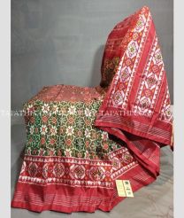 Tomato Red and Green pochampally ikkat pure silk sarees with All over Pochampally ikkat design - PIKP0035533