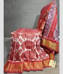 Red and White pochampally ikkat pure silk sarees with All over Pochampally ikkat design - PIKP0035535