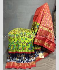 Emerald Green and Navy Blue pochampally ikkat pure silk sarees with All over Pochampally ikkat design - PIKP0035537