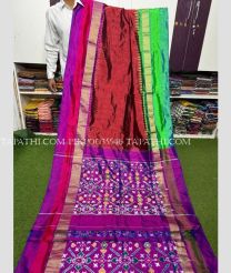 Red and Magenta pochampally ikkat pure silk sarees with All over Pochampally ikkat design - PIKP0035546