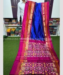 Royal Blue and Pink pochampally ikkat pure silk sarees with All over Pochampally ikkat design - PIKP0035550