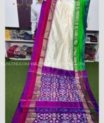 Cream and Magenta pochampally ikkat pure silk sarees with All over Pochampally ikkat design - PIKP0035551