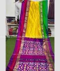 Yellow and Magenta pochampally ikkat pure silk sarees with All over Pochampally ikkat design - PIKP0035552