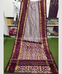 Silver and Chocolate Brown pochampally ikkat pure silk sarees with All over Pochampally ikkat design - PIKP0035555