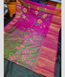 grey with Pink Pallu color uppada pattu handloom saree with Uppada pattu 400 kaddy border printed design sarees