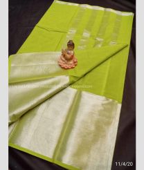 Leafy Green saree with silver Border color cotton handloom saree with Colourful cotton sarees with Big Silver Border design