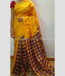 Yellow saree with Black Checks color uppada pattu handloom saree with Uppada Pattu Langavoni Checks Sarees with contrast Blouse and Pallu design