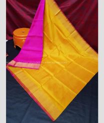 Yellow with Pink Pallu color uppada pattu handloom saree with Uppada Pattu 200 Kaddy Border Plain Sarees with Contrast blouse and Contrast Pallu design
