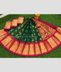 Green with Red Border color Chenderi silk handloom saree with Kuppadam Kanchi Border Sarees all over Checks with Butta Contrast Plain Blouse design