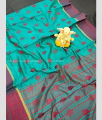 Bottle green with Maroon Border color Kora handloom saree with Thread buties border saree design