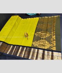 Lemon Yellow with Black Combination color Chenderi silk handloom saree with allover small checks with kanchi  border design