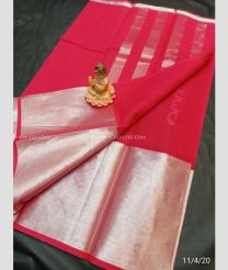 Red saree with Silver Border color cotton handloom saree with Colourful cotton sarees with Big Silver Border design