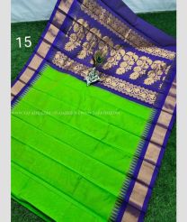Light Green saree with Navy Blue Border color Chenderi silk handloom saree with Kupadam Temple border sarees with Contrast blouse design