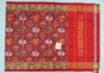 red color double duppatta pochampally ikkat pure silk work with narkunji potola design