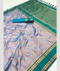 Grey and Turquoise silk sarees with All over Buttas design - SILK0019587