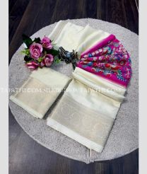 White and Pink silk sarees with Kalamkari design - SILK0019638