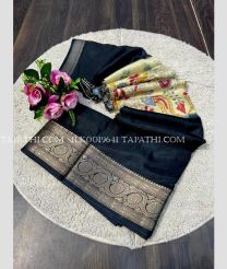 Black and Cream silk sarees with Kalamkari design - SILK0019641