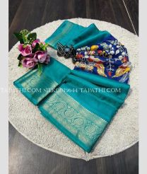 Medium Teal and Royal Blue silk sarees with Kalamkari design - SILK0019644