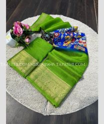 Parrot Green and Royal Blue silk sarees with Kalamkari design - SILK0019645