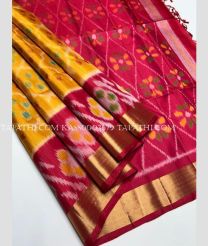Yellow and Pink soft silk kanchipuram sarees with all over pochampally  design - KASS0003679