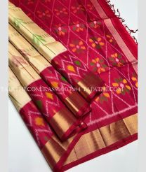 Cream and Brown soft silk kanchipuram sarees with all over pochampally  design - KASS0003684