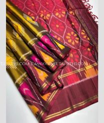 Golden Brown and Maroon soft silk kanchipuram sarees with all over pochampally  design - KASS0003687