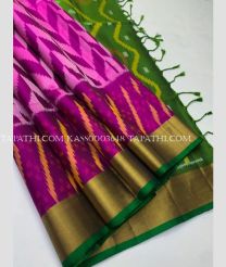 Rose Pink and Green soft silk kanchipuram sarees with all over pochampally  design - KASS0003648