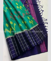 Turquoise and Navy Blue soft silk kanchipuram sarees with all over pochampally  design - KASS0003627