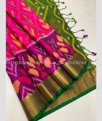 Pink and Green soft silk kanchipuram sarees with all over pochampally  design - KASS0003628