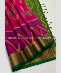 Deep Pink and Green soft silk kanchipuram sarees with all over pochampally  design - KASS0003652