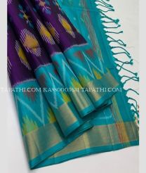 Plum Purple and Sky Blue soft silk kanchipuram sarees with all over pochampally  design - KASS0003631