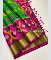 Green and Magenta soft silk kanchipuram sarees with all over pochampally  design - KASS0003632
