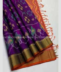 Purple and Orange soft silk kanchipuram sarees with all over pochampally  design - KASS0003656
