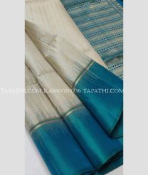 Cream and Blue Jay soft silk kanchipuram sarees with All over Buttas design - KASS0003736