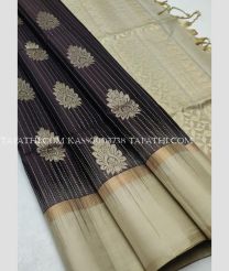 Charcoal Black and cream soft silk kanchipuram sarees with All over Buttas design - KASS0003738