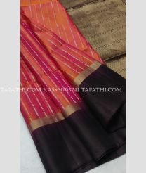Coral Pink and Dark chocolate soft silk kanchipuram sarees with All over Buttas design - KASS0003741
