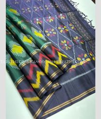 Dark Green and Grey soft silk kanchipuram sarees with all over pochampally design - KASS0003814