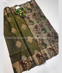 Oak Brown and Cream soft silk kanchipuram sarees with pochampally border design - KASS0003747