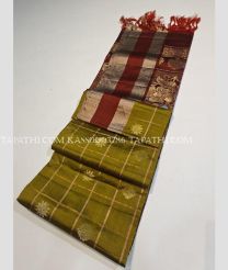 Leafy Green and Maroon soft silk kanchipuram sarees with All over Checks and Buttas design - KASS0003786