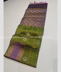 Green and Dull Purple soft silk kanchipuram sarees with All over Checks and Buttas design - KASS0003788