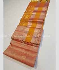 Copper and Lite Orange soft silk kanchipuram sarees with All over Checks and Buttas design - KASS0003789