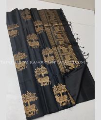 Black soft silk kanchipuram sarees with All over Buttas design - KASS0003774
