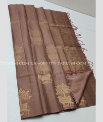 Brown soft silk kanchipuram sarees with All over Buttas design - KASS0003775