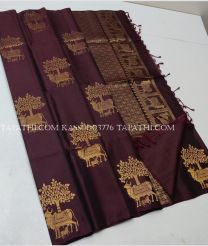 Chocolate soft silk kanchipuram sarees with All over Buttas design - KASS0003776
