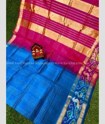 Blue with Pink Border color Kollam Pattu handloom saree with checks saree with pochampally border design